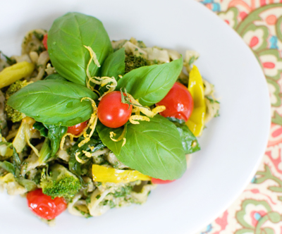 Organic Millet Linguine with Walnut & Purple Basil Pesto