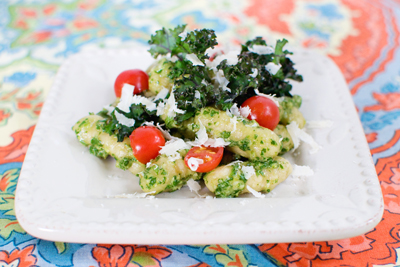 Millet Pasta with Walnut Pesto & Kale